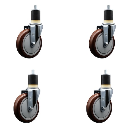 Service Caster 5'' Maroon Poly Wheel Swivel 1-7/8'' Expanding Stem Caster Set, 4PK SCC-EX20S514-PPUB-MRN-178-4